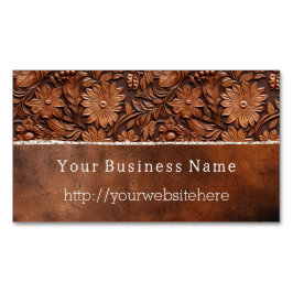 Western Brown Faux Leather-Blommigt Magnetiska Visitkort