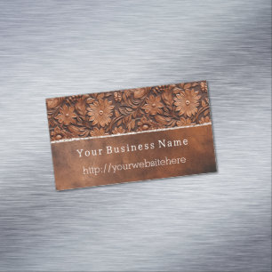 Western Brown Faux Leather-Blommigt Magnetiska Visitkort