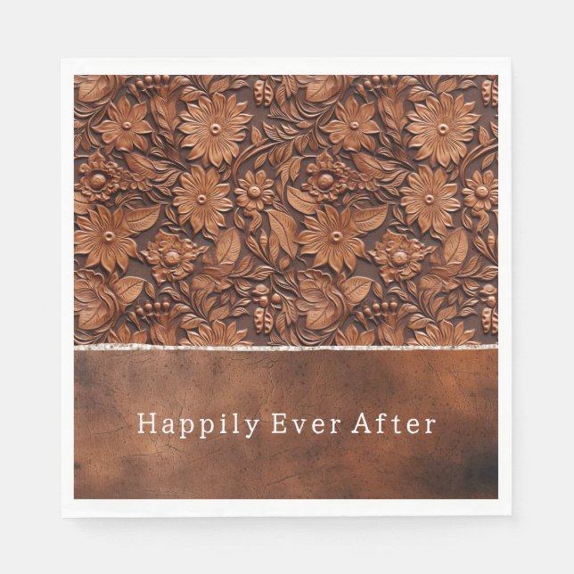 Western Brown Faux Leather-Blommigt Pappersservett (Framsidan)
