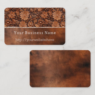 Western Brown Faux Leather-Blommigt Visitkort