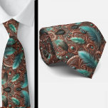 Western Brown Faux Leather Tooled with Feathers Slips<br><div class="desc">🤎🌵 Brown Western Faux Leather Tooled Floral with Teal Blue Feathers Neck Tie 🌵🤎 Saddle up your style with this Brown Western Leather Faux Tooled Floral Neck Tie with Teal Blue Feathers. Featuring a rich, rustic brown background and an intricate faux tooled floral pattern, this design captures the timeless look...</div>