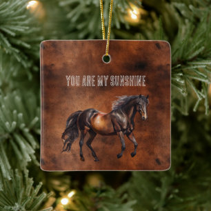 Western Brown Horse Cowboy Cowgirl Julgransprydnad Keramik