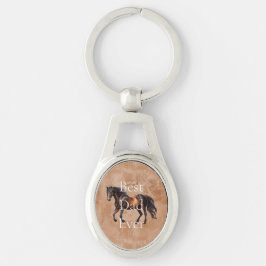Western Brown Horse Ovalt Silverfärgad Nyckelring