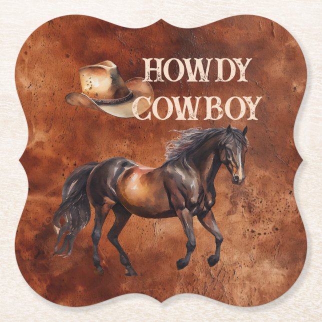Western Brown Howdy Cowboy Brown Underlägg Papper (Framsida)