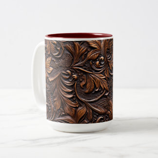 Western brun Blommigt Faux Leather Två-Tonad Mugg
