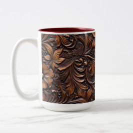 Western brun Blommigt Faux Leather Två-Tonad Mugg