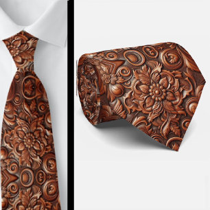 Western Brun Falsläder Tooled Retro Herr Krage Slips