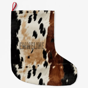 Western bruna Cream Cowhide Animal Namn Stor Julstrumpa