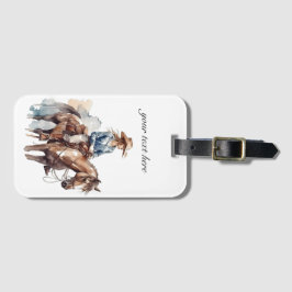 Western Brunette Cowgirl, Watercolor anpassningsba Bagagebricka