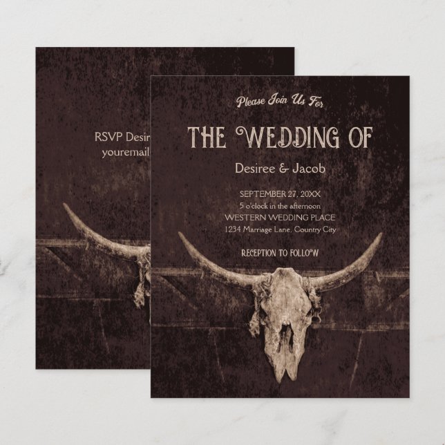 Western budget för Rustic Brown Land Bull Skull (Fram/baksida)