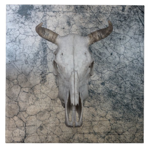 Western Bull Cow Cattle Skull Kakelplatta