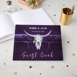 Western Bull Cow Skull Mörk Lila White Rustic Gästböcker