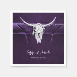 Western Bull Cow Skull Mörk Lila White Rustic Pappersservett