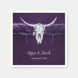 Western Bull Cow Skull Mörk Lila White Rustic Pappersservett