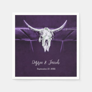 Western Bull Cow Skull Mörk Lila White Rustic Pappersservett