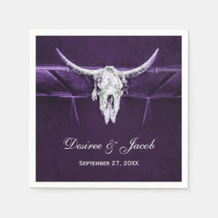 Western Bull Cow Skull Mörk Lila White Rustic Pappersservett