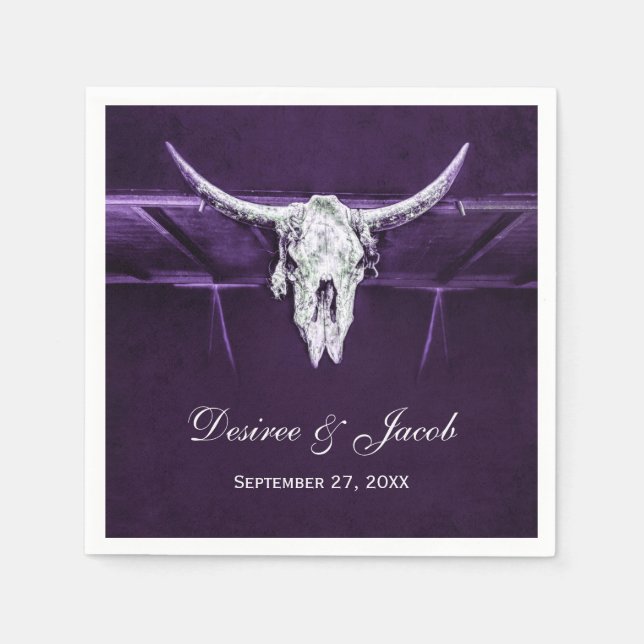 Western Bull Cow Skull Mörk Lila White Rustic Pappersservett (Framsidan)