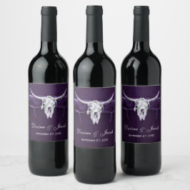 Western Bull Cow Skull Mörk Lila White Rustic Vinflaska Etikett