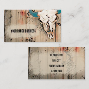 Western Bull Skull Rustic Barn Teal Brown Vintage Visitkort