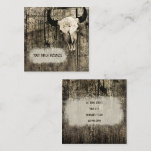 Western Bull Skull Vintage Sepia Rustic Fyrkantigt Visitkort