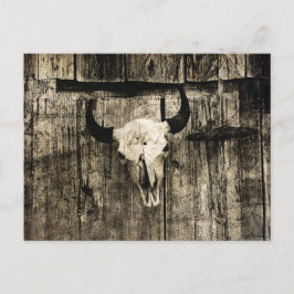 Western Bull Skull Wood Barn Sepia Rustic Vintage Vykort
