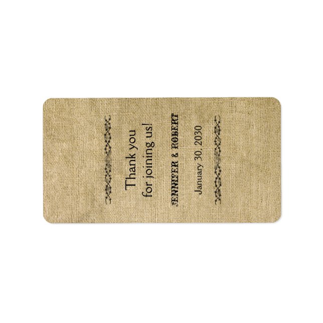 Western Burlap Bröllop-lippsbalm-etikett Adressetikett (Framsidan)