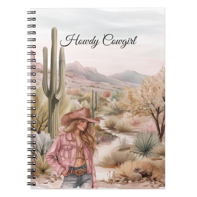 Western Cactus Desert Blond Cowgirl Anteckningsbok (Framsidan)