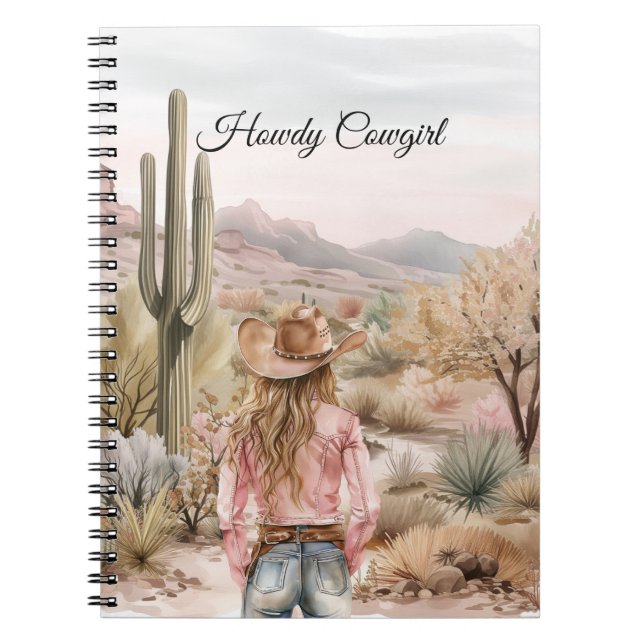Western Cactus Desert Cowgirl Hat Anteckningsbok (Framsidan)