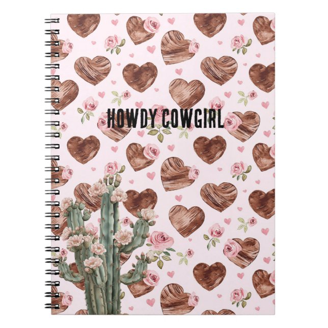 Western Cactus Pink Floral Hearts Anteckningsbok (Framsidan)