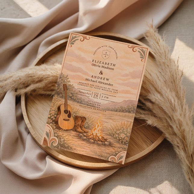 Western Campfire Guitar Meadow Wedding Inbjudningar (Skapare uppladdad)