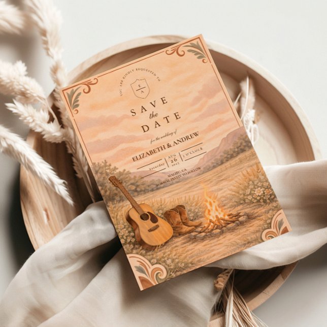 Western Campfire Guitar Meadow Wedding Spara Datumet (Skapare uppladdad)
