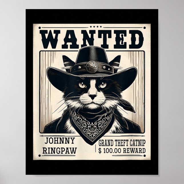 Western Cat Cowboy Mugshot Wanted Poster (Framsidan)
