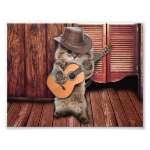 Western Cat cowboymusiker med gitarr Fototryck