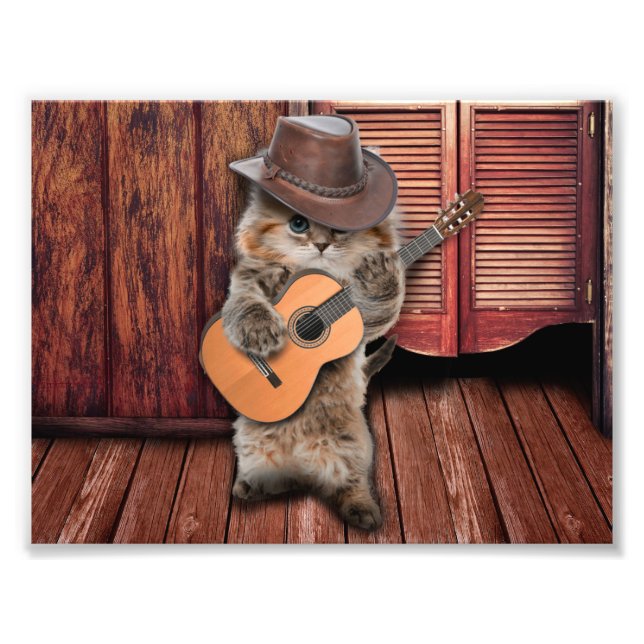 Western Cat cowboymusiker med gitarr Fototryck (Framsidan)