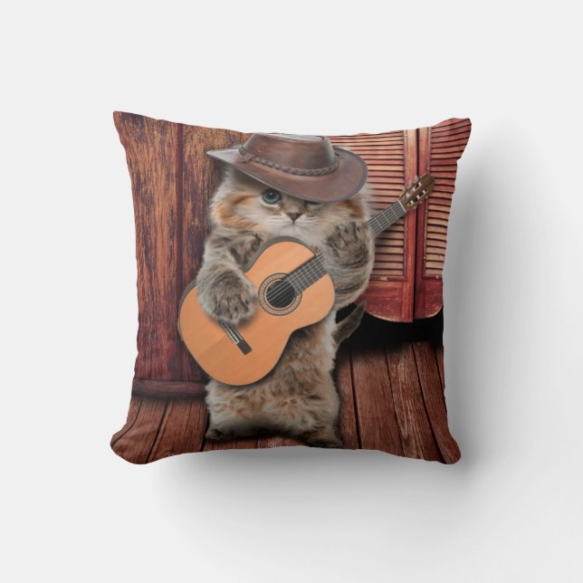 Western Cat cowboymusiker med gitarr Kudde (Framsida)