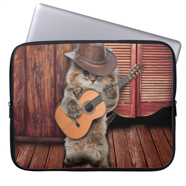 Western Cat cowboymusiker med gitarr Laptop Fodral (Framsidan)