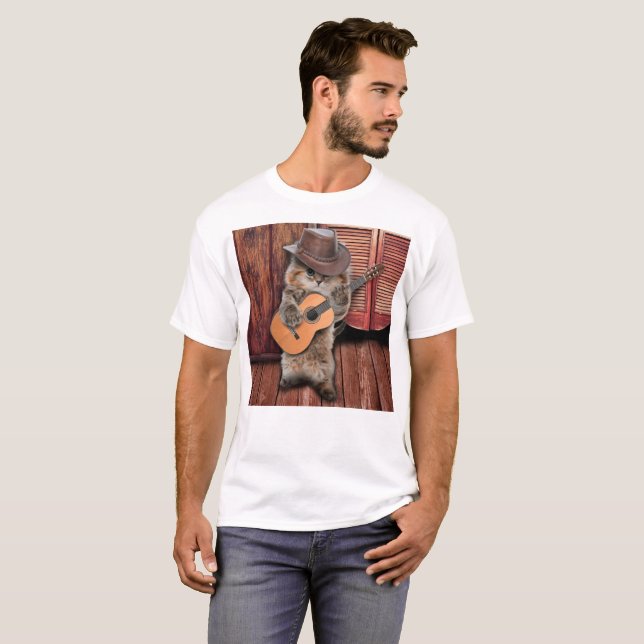 Western Cat cowboymusiker med gitarr T Shirt (Hel framsida)