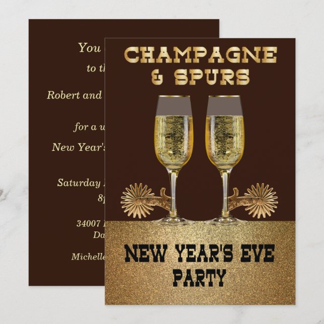 Western Champagne och Spurs Nyårsafton Party Inbjudningar (Fram/baksida)