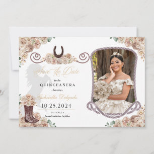 Western Champagne Quinceañera Spara datumfoto Inbjudningar