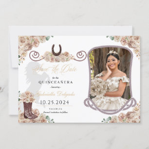 Western Champagne Quinceañera Spara datumfoto Inbjudningar