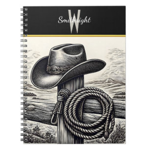 Western charm: Cowboy Hat & Rope Resting på Wood F Anteckningsbok