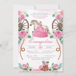 Western Charra Rosa ros Rustic Blommigt Quinceañer Inbjudningar