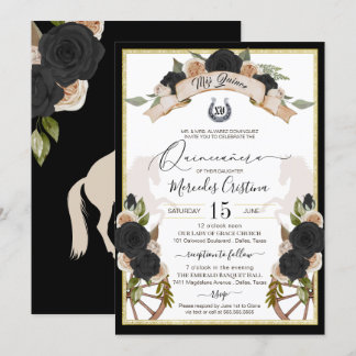 Western Charro Black Ro & Horses Quinceanera Inbjudningar