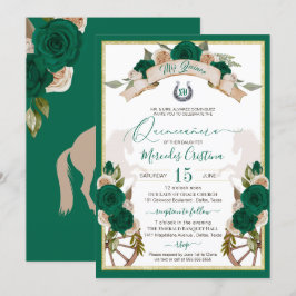 Western Charro Emerald Grönt Ro Quinceanera Inbjudningar