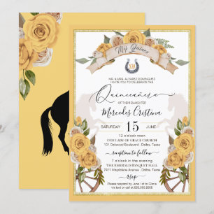 Western Charro Gul ros Quinceanera-inbjudan Inbjudningar