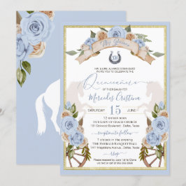 Western charro Powder Light Blue Horse Quinceanera Inbjudningar