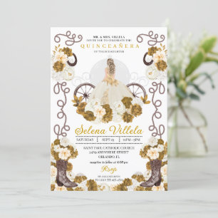 Western Charro Princess Ivory & Guld Quinceañera Inbjudningar