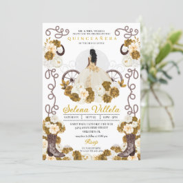Western Charro Princess Ivory & Guld Quinceañera Inbjudningar