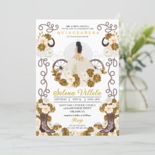 Western Charro Princess Ivory & Guld Quinceañera Inbjudningar