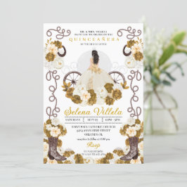 Western Charro Princess Ivory & Guld Quinceañera Inbjudningar